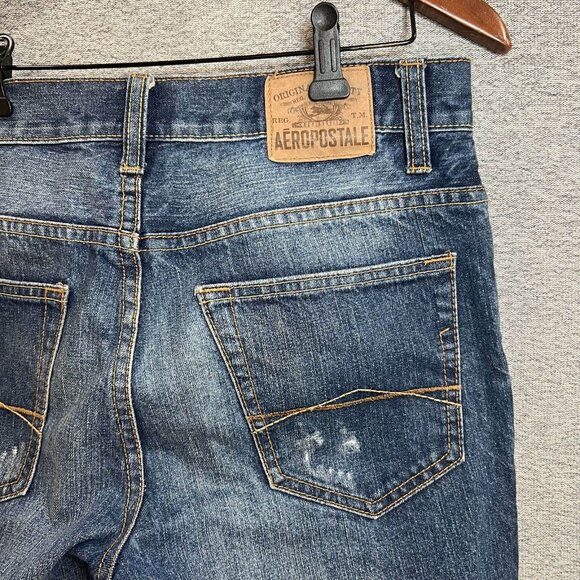 Aeropostale Jeans Men Size 29x3* Blue Driggs Slim Bootcut Distressed Cotton - Picture 5 of 14
